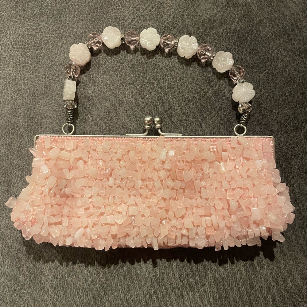Pink quartz embellished handbag